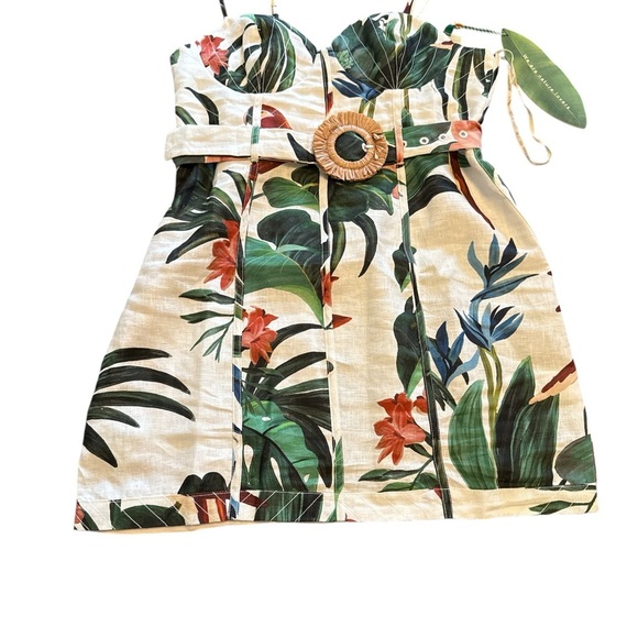 Farm Rio Midnight Macaw Fiesta Off-White Sleeveless Flower Mini Dress large - Picture 7 of 7